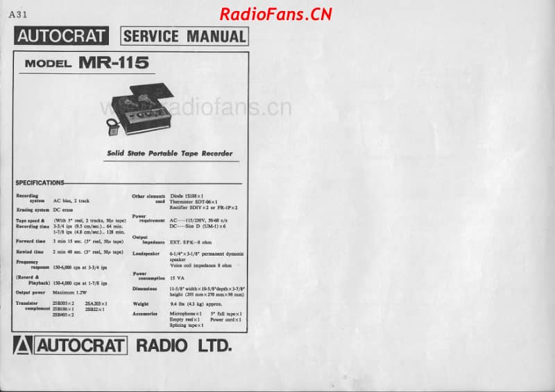 autocrat-mr-115-tape-recorder 电路原理图.pdf_第1页