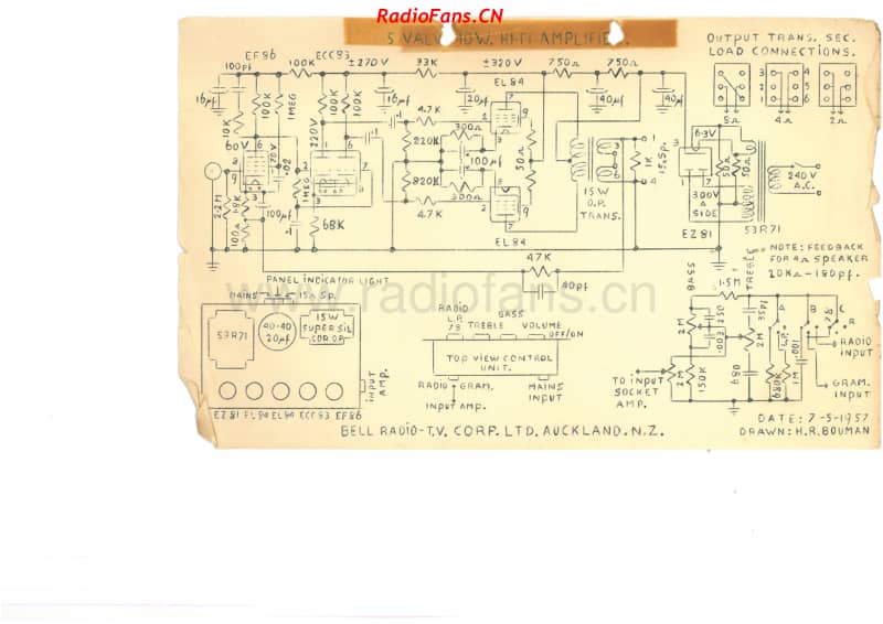 bell-model-unknown-5v-10w-hi-fi-amplifier 电路原理图.pdf_第1页