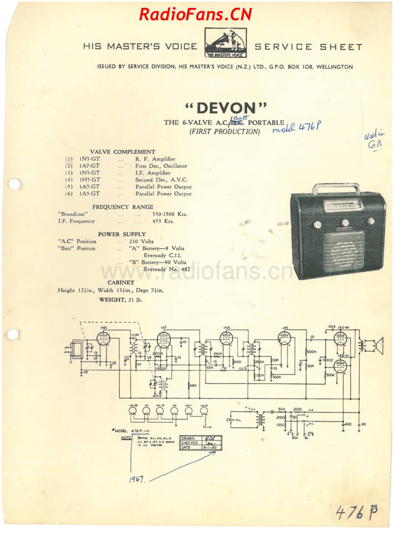 HMV-476P-Devon-6V-BC-AC-Battery-1950 电路原理图.pdf_第1页