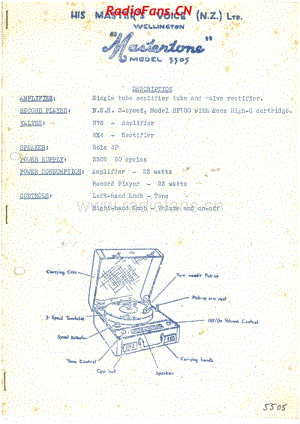 HMV-5505-Mastertone-2V-AC-record-player-1955 电路原理图.pdf