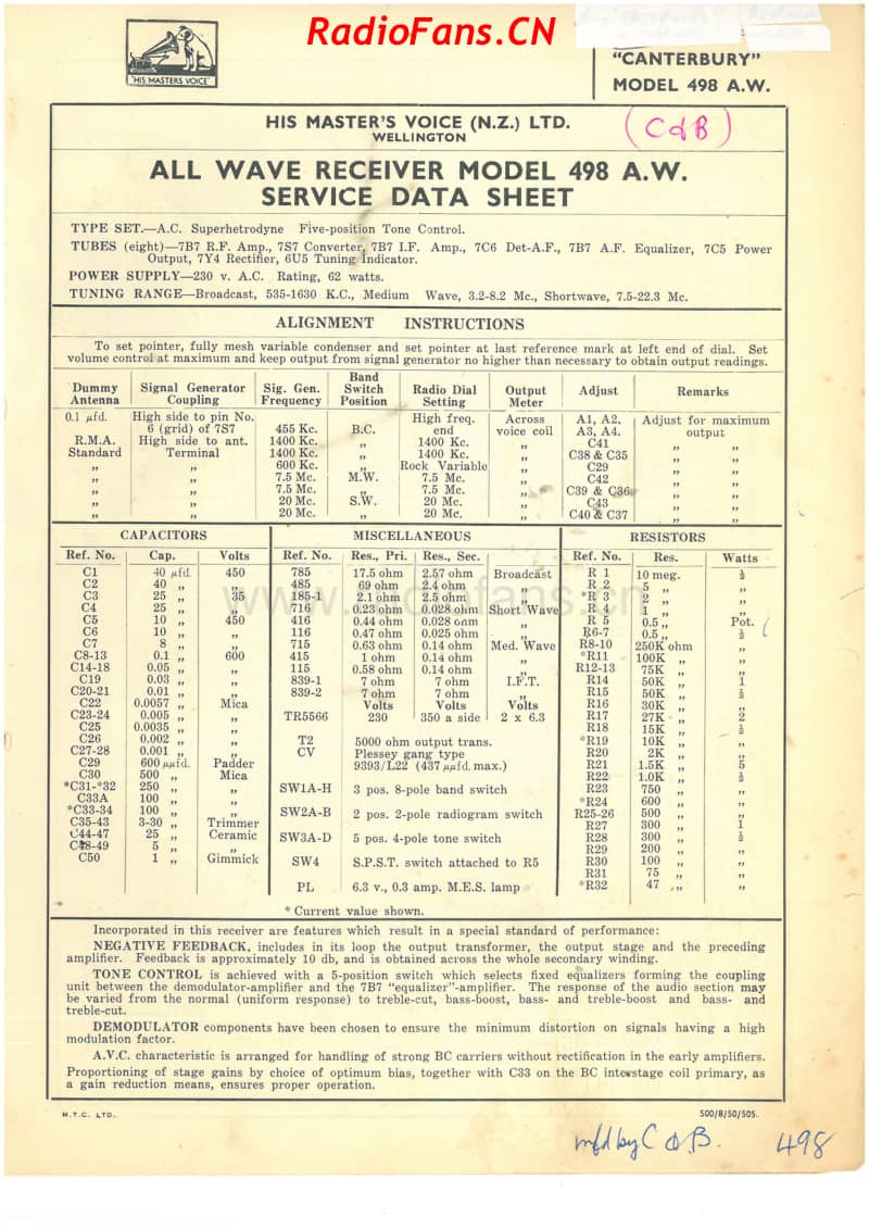 HMV-498AW-Canterbury-7V-AW-AC-1950 电路原理图.pdf_第1页