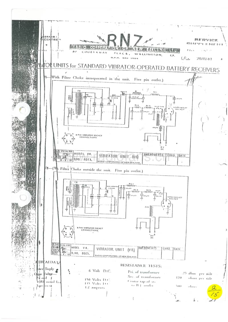 RCNZ-model-V8-vibrator-unit-1940 电路原理图.pdf_第1页