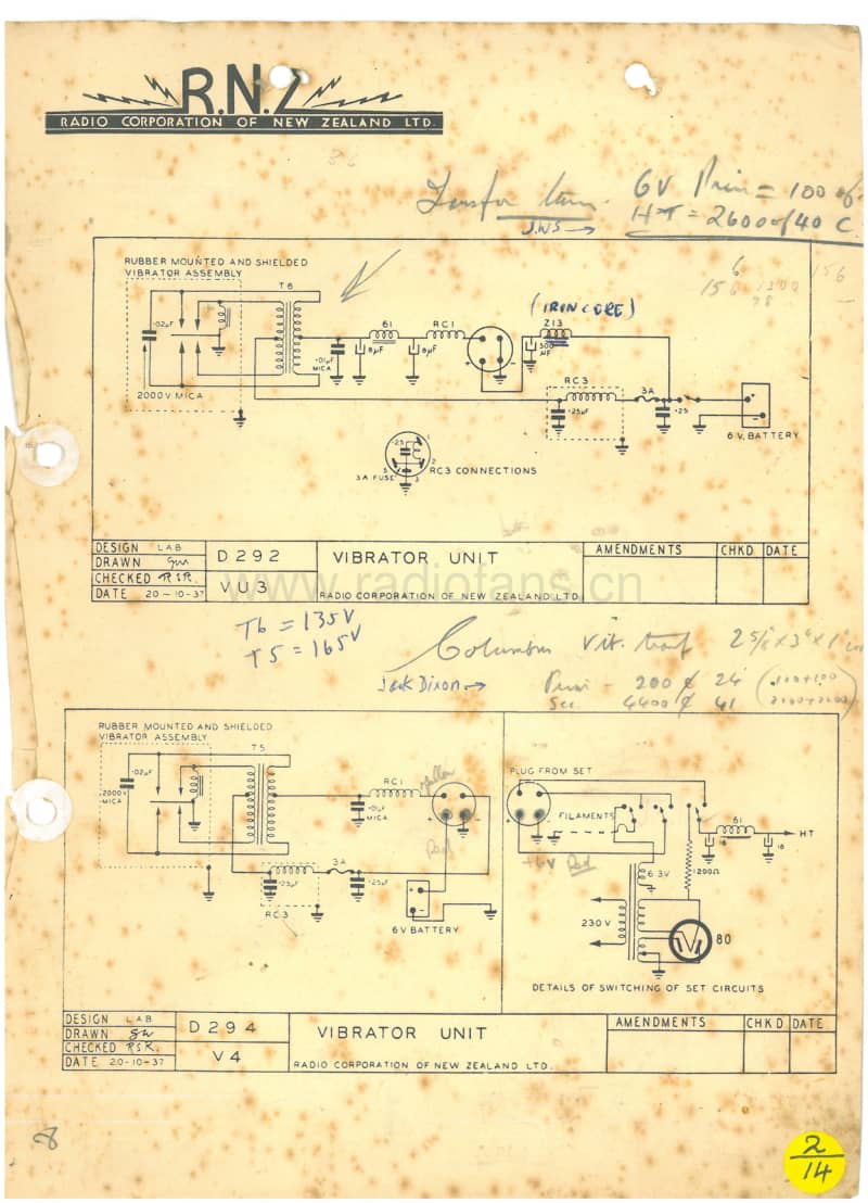 RCNZ-model-VU3-Vibrator-unit-1937 电路原理图.pdf_第1页