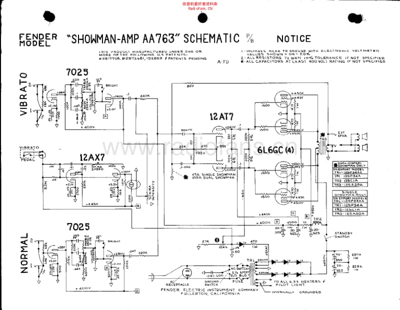 Fender_showman_aa763 电路图 维修原理图.pdf_第1页