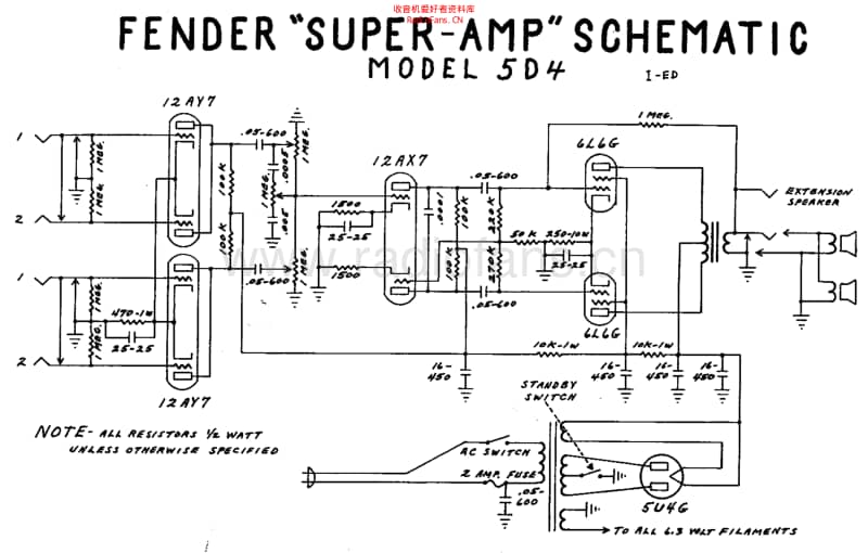 Fender_super_5d4_schem 电路图 维修原理图.pdf_第1页