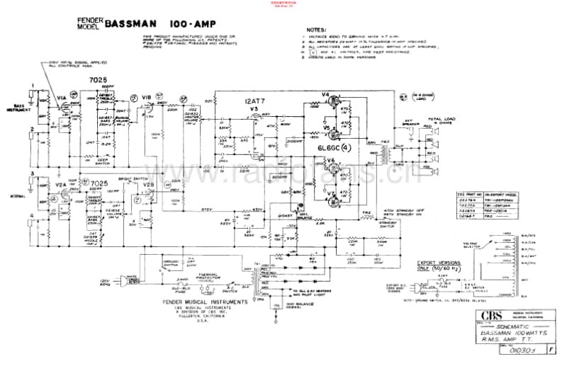 Fender_bassman_100_schem 电路图 维修原理图.pdf_第1页