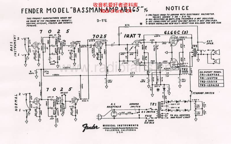 Fender_bassman_ab165_schematic 电路图 维修原理图.pdf_第1页