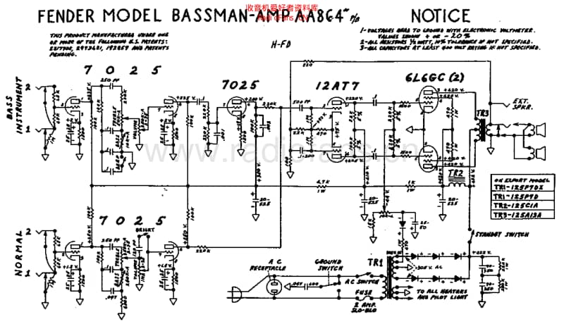 Fender_bassman_aa864_schem 电路图 维修原理图.pdf_第1页
