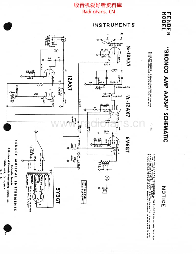 Fender_bronco_aa764 电路图 维修原理图.pdf_第1页
