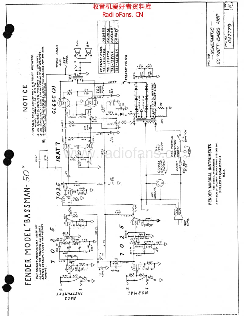 Fender_bassman50 电路图 维修原理图.pdf_第1页