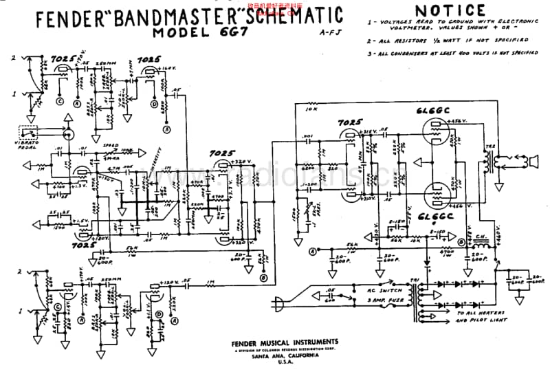 Fender_bandmaster_6g7_schem 电路图 维修原理图.pdf_第1页