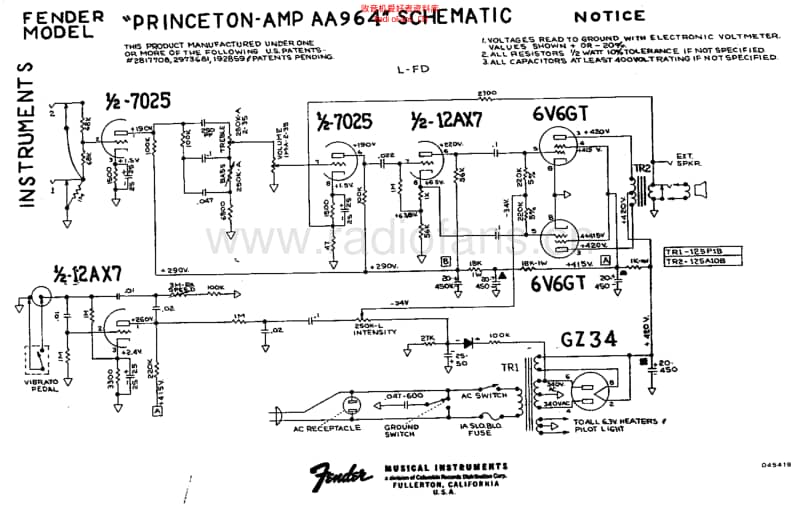 Fender_princeton_aa964_schem 电路图 维修原理图.pdf_第1页