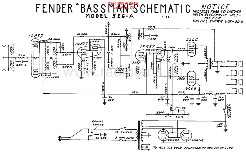 Fender_bassman_5e6a_schem 电路图 维修原理图.pdf_第1页