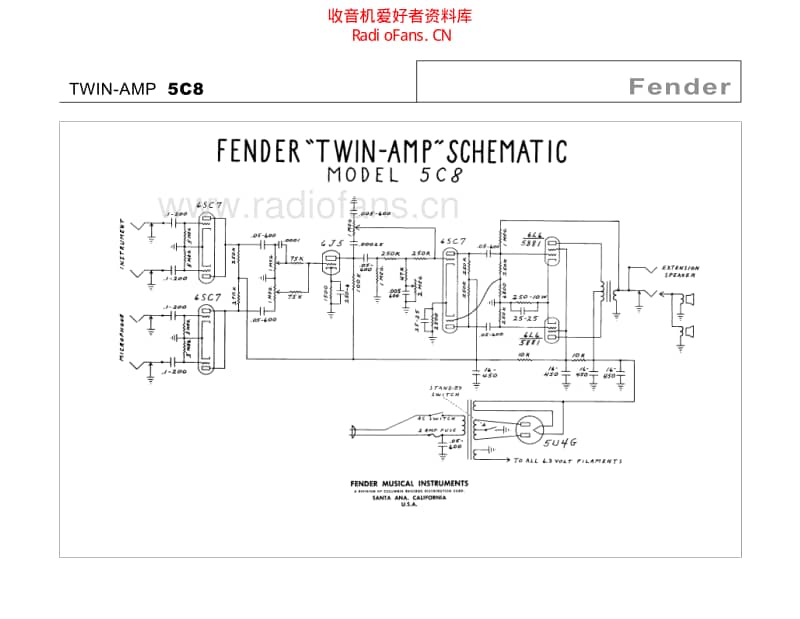 Fender_twin_5c8 电路图 维修原理图.pdf_第2页