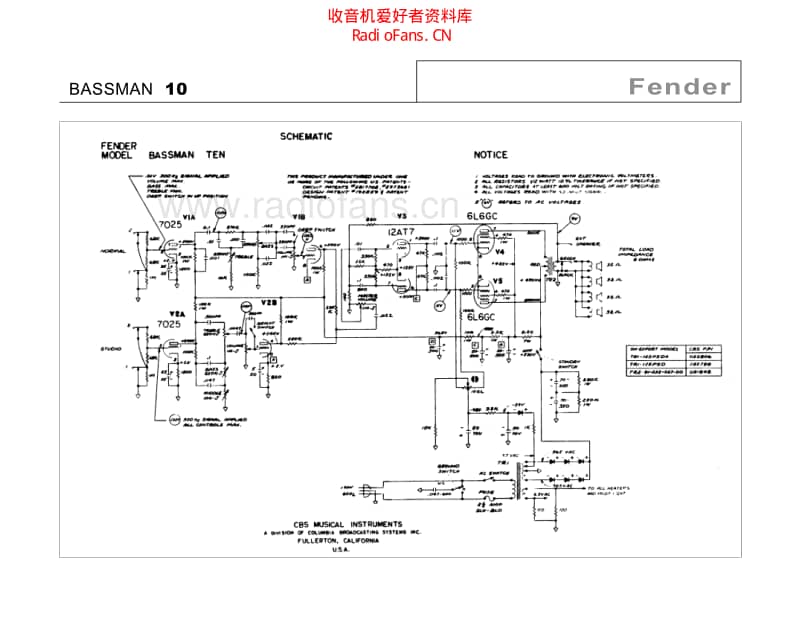 Fender_bassman_10 电路图 维修原理图.pdf_第1页