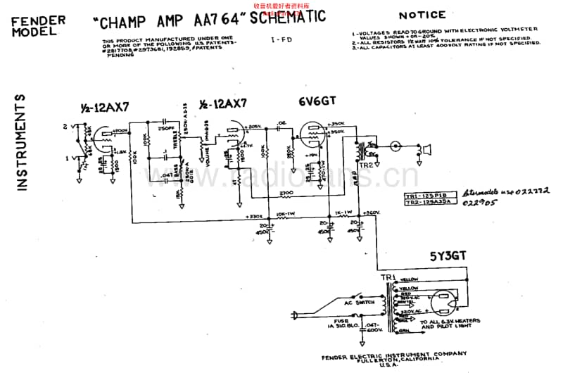 Fender_champ_aa764_schem 电路图 维修原理图.pdf_第1页