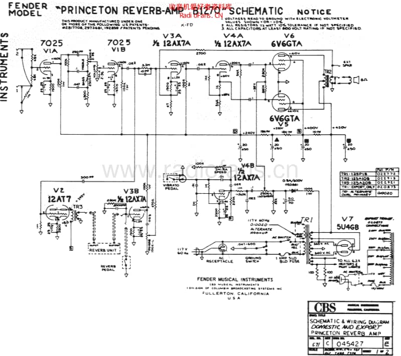 Fender_princetonreverb_b1270_schem 电路图 维修原理图.pdf_第1页