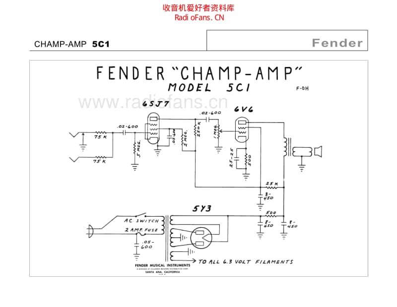 Fender_champ_5c1 电路图 维修原理图.pdf_第2页