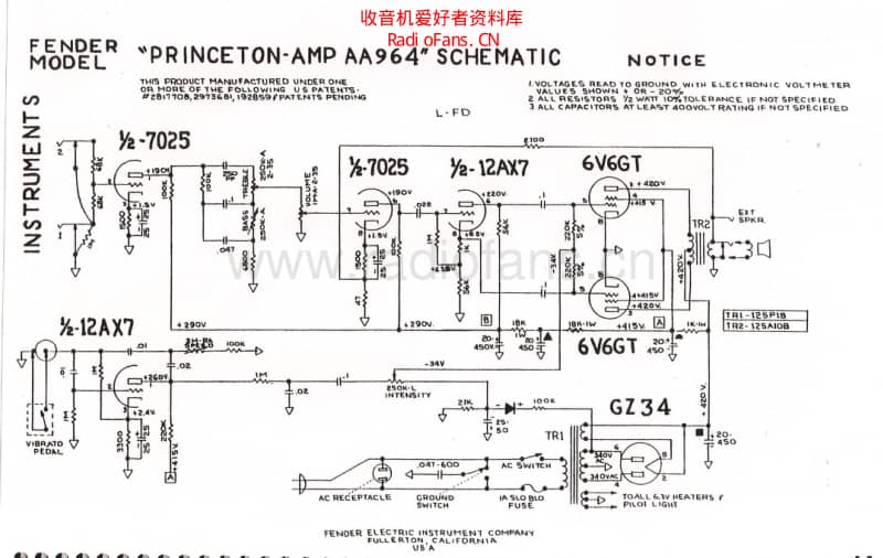 Fender_princeton_aa964_schematic 电路图 维修原理图.pdf_第1页