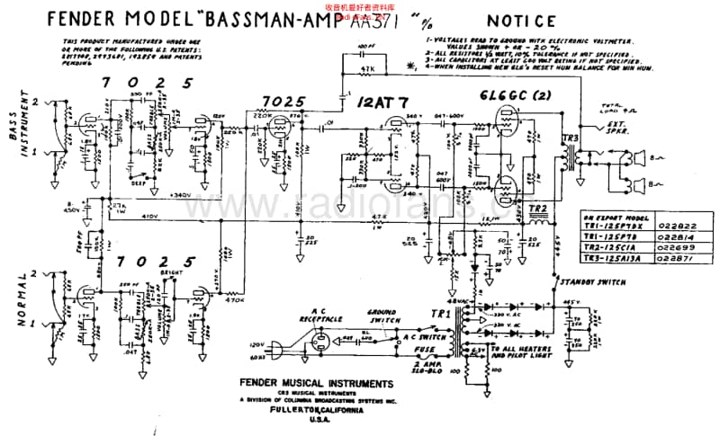 Fender_bassman_aa371_schem 电路图 维修原理图.pdf_第1页