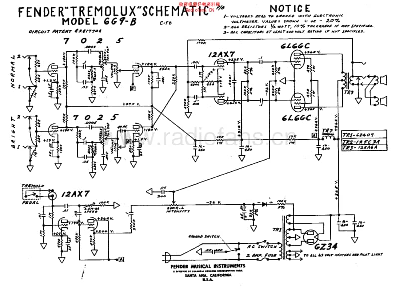 Fender_tremolux_6g9b_schem 电路图 维修原理图.pdf_第1页