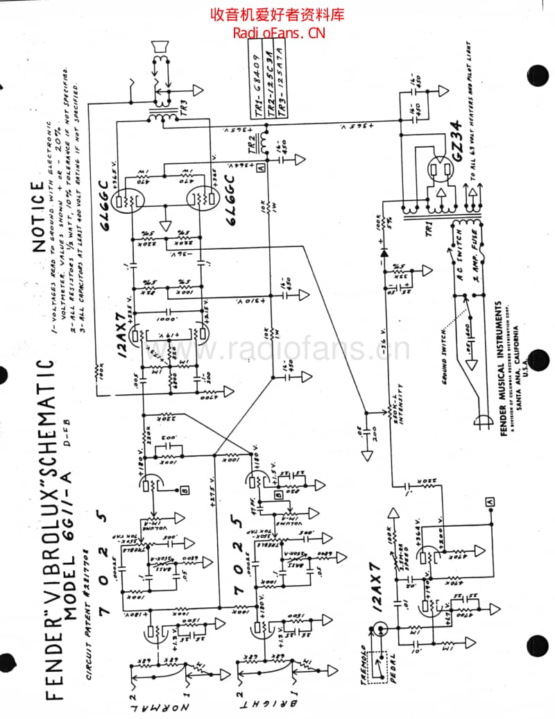 Fender_vibrolux_6g11_a 电路图 维修原理图.pdf_第1页