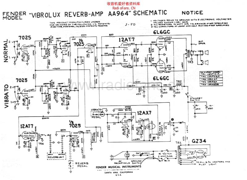 Fender_vibroluxreverb_aa964_schem 电路图 维修原理图.pdf_第1页