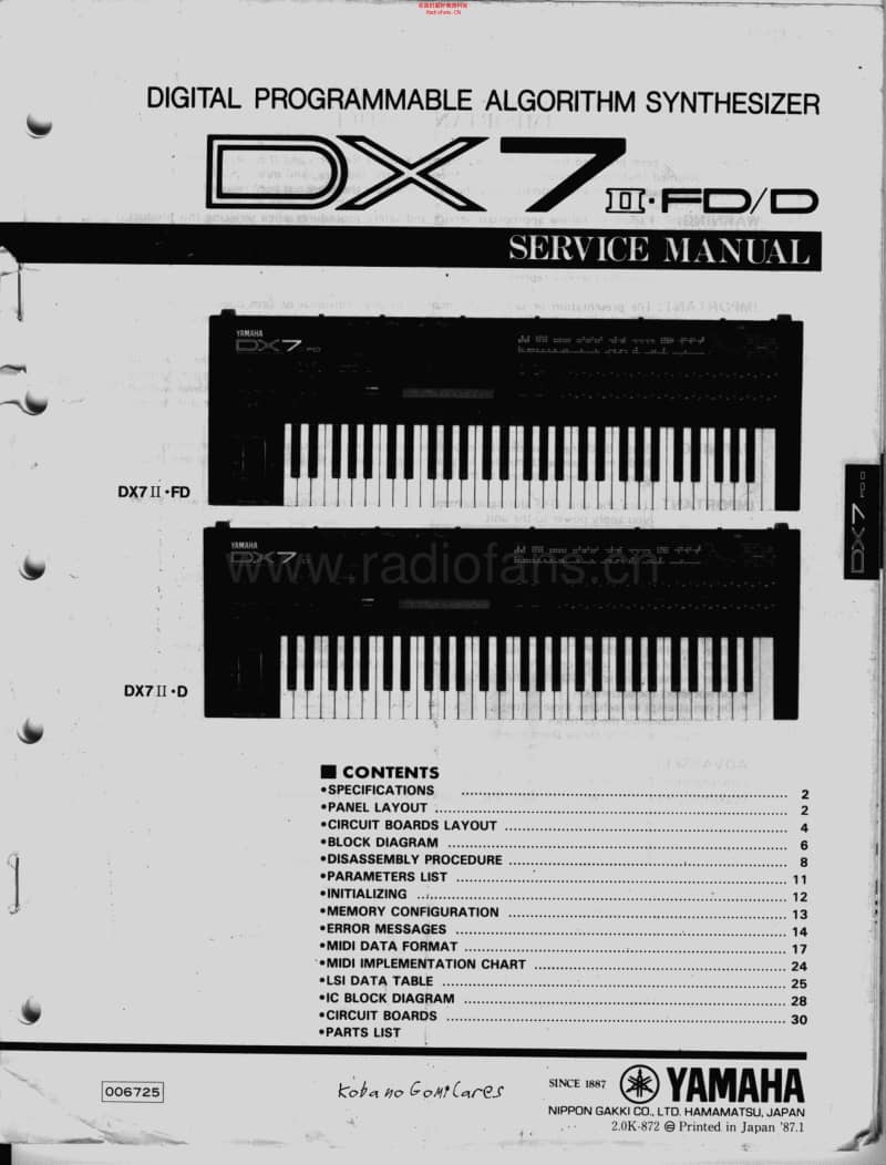 Yamaha_dx_7ii_fd_service_manual 电路图 维修原理图.pdf_第1页