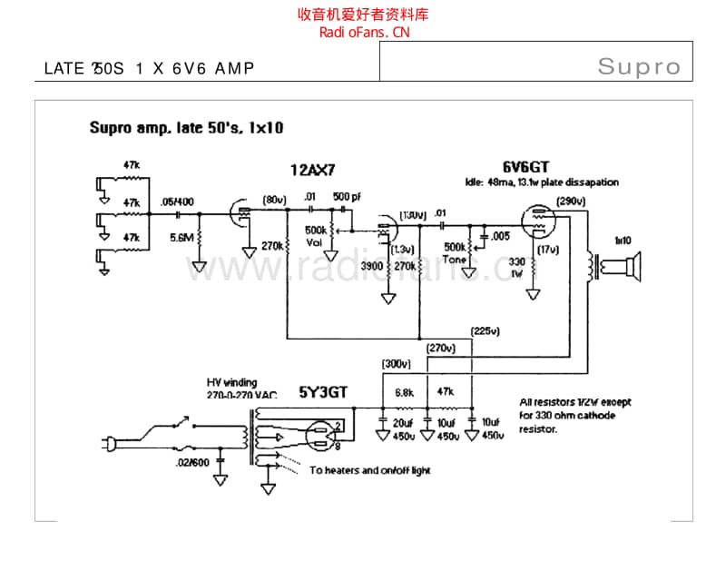 Supro_late_50s_1x6v6_amp 电路图 维修原理图.pdf_第1页